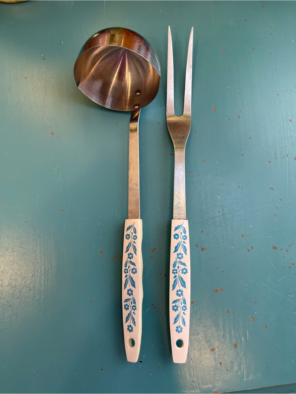 Vintage Corning Ware Blue Cornflower Utensil Set Fork and Ladle Kitchen